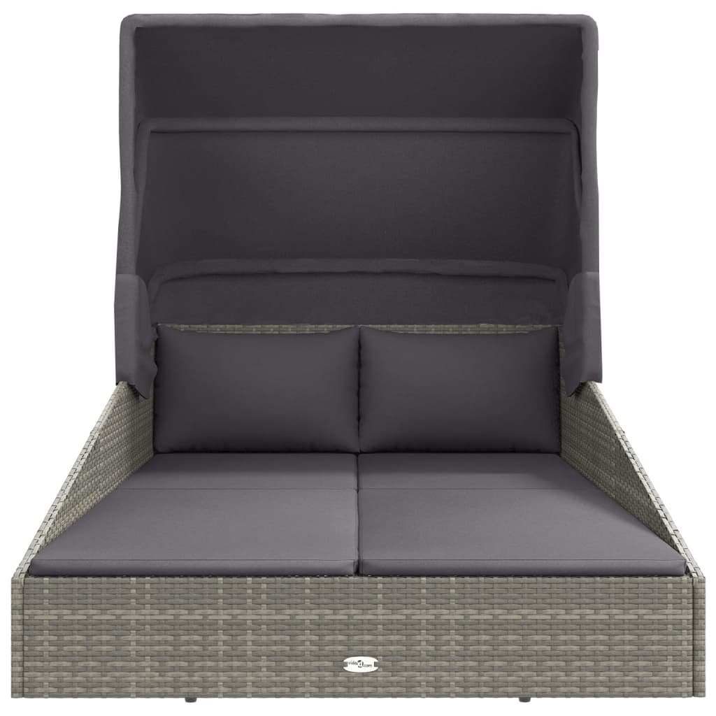Sonnenliege mit Faltdach Grau 200x114x128 cm Poly Rattan – Bild 3